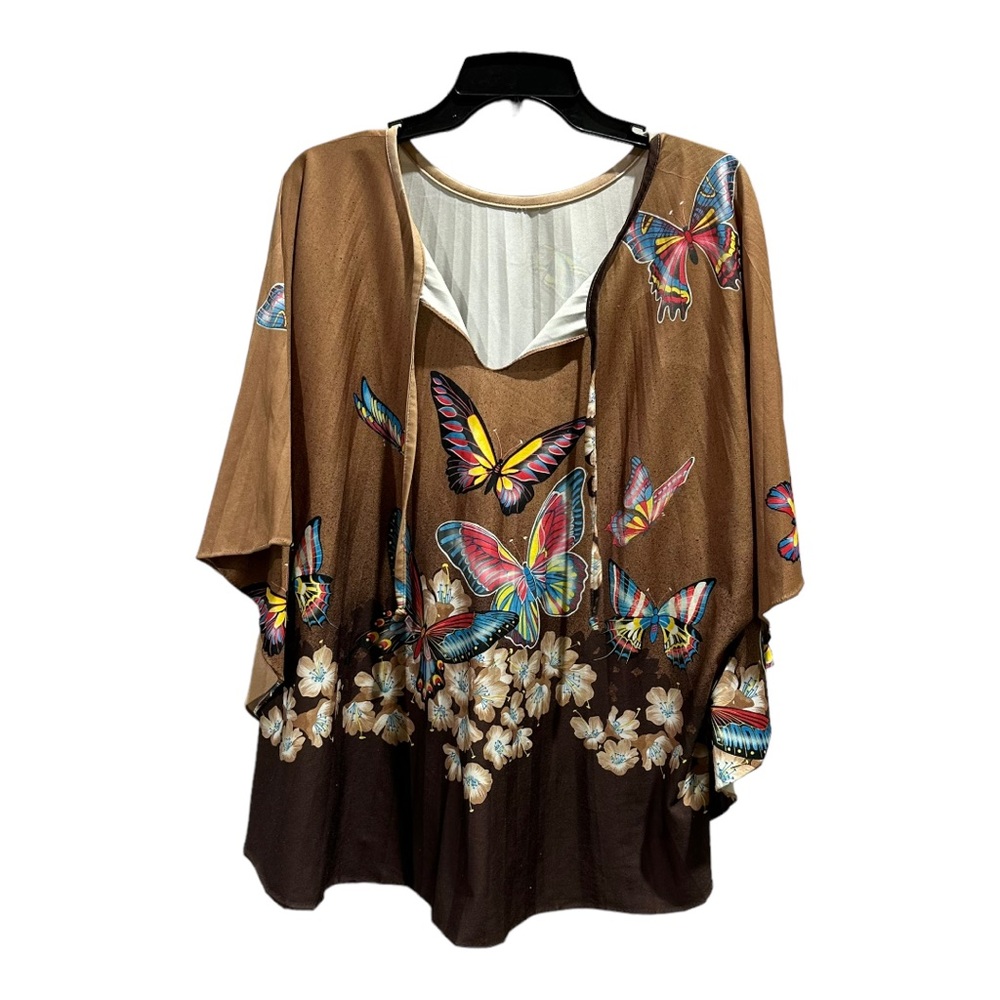 Plus Size Butterfly Print Tunic Top w/ Hi-Low Hem & Flowy Fit – 2X